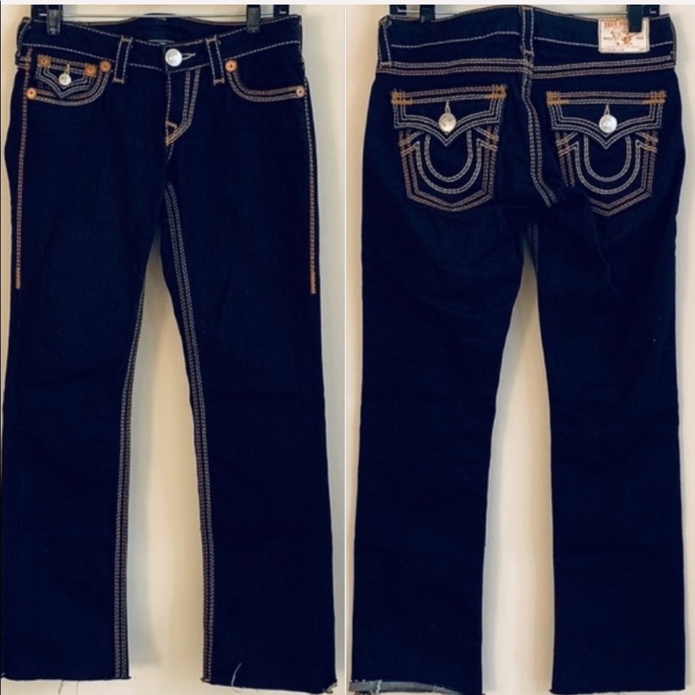 True Religion Billy QT Yellow Topstitch Blue Jeans